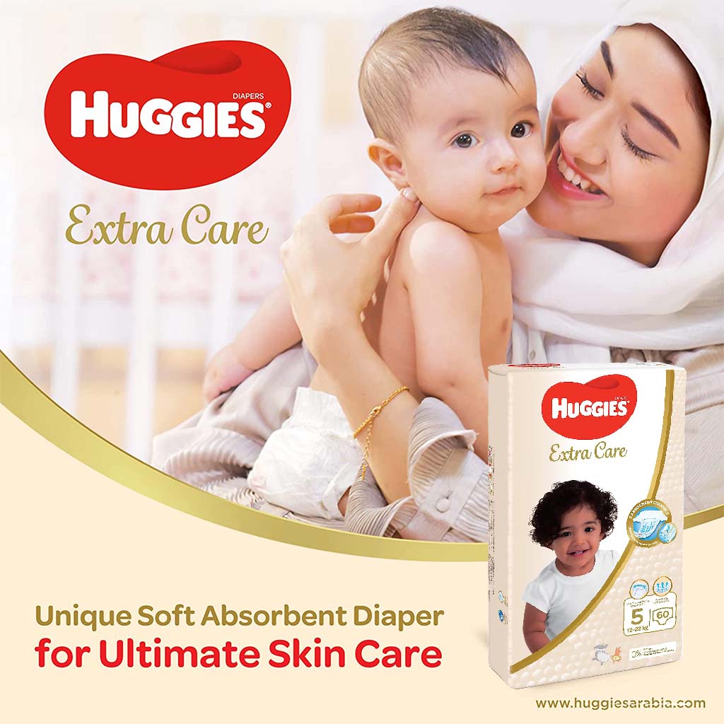 Huggies Extra Care Baby Diapers, Size 5, 12-22Kg, Pack of 60's - Special Price - Easy Pharmacy LLC