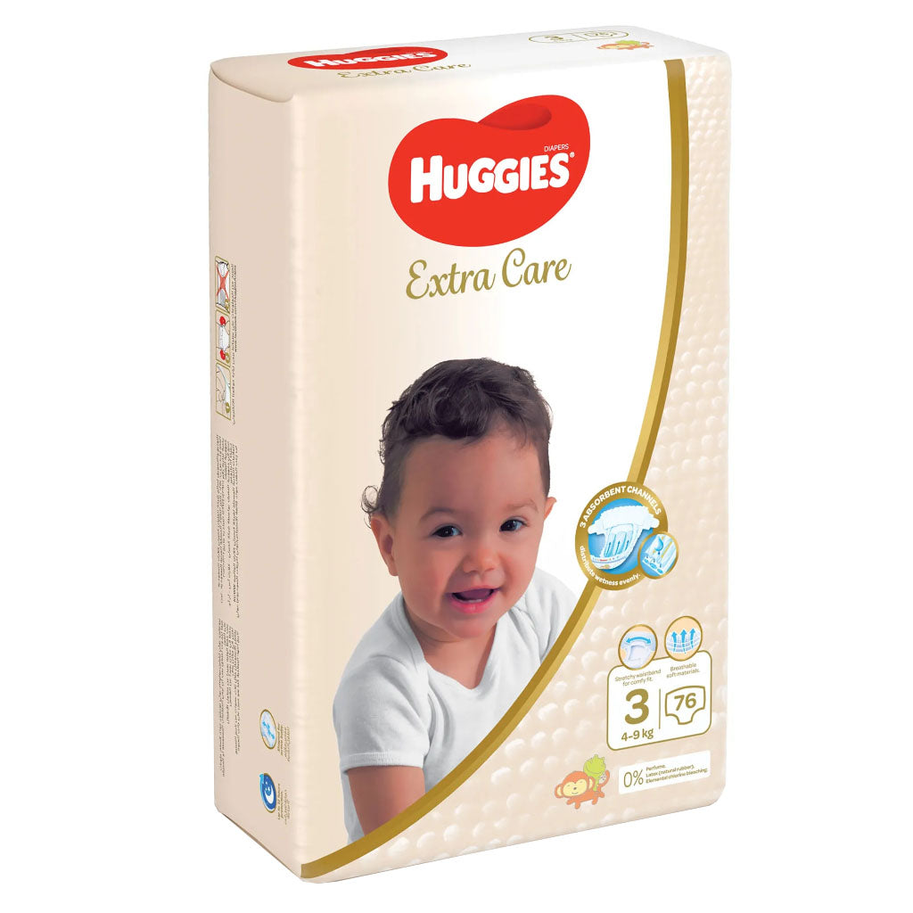 Huggies Extra Care Baby Diapers, Size 3, For 4-9Kg, Promo Jumbo Pack of 2 x 76's - Easy Pharmacy LLC