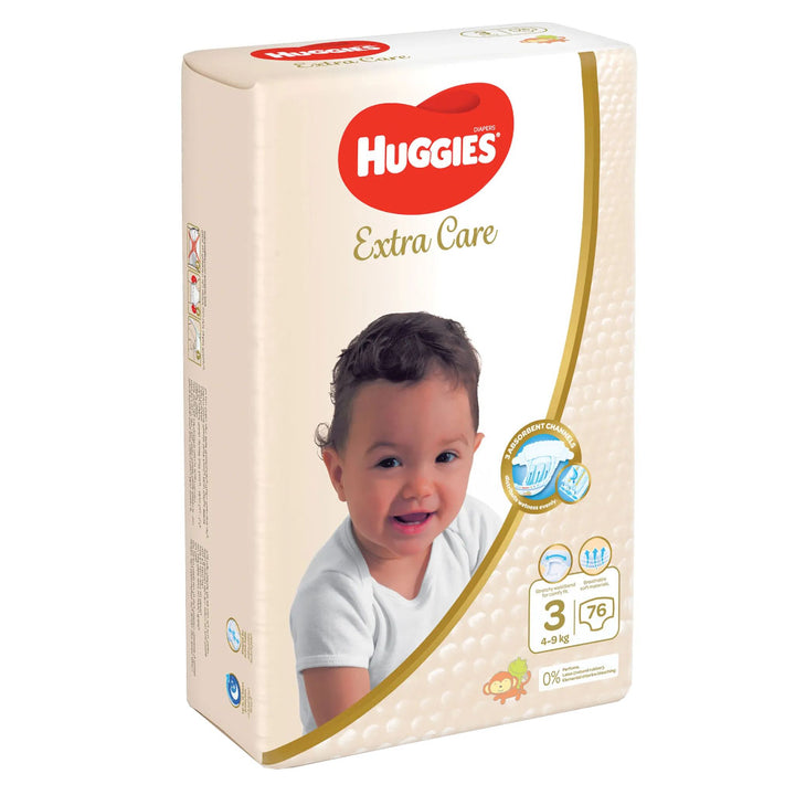Huggies Extra Care Baby Diapers, Size 3, For 4-9Kg, Promo Jumbo Pack of 2 x 76's - Easy Pharmacy LLC