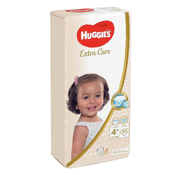 Huggies Extra Care Baby Diapers, Size 4+, For 10-16Kg, Promo Jumbo Pack of 2 x 64's - Easy Pharmacy LLC