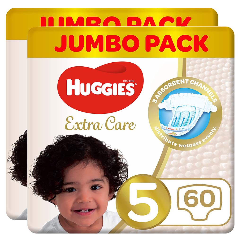 Huggies Extra Care Baby Diapers, Size 5, For 12-22Kg, Promo Jumbo Pack of 2 x 60's - Easy Pharmacy LLC