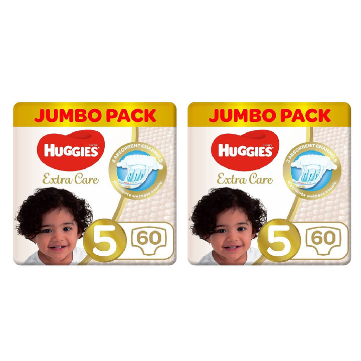 Huggies Extra Care Baby Diapers, Size 5, For 12-22Kg, Promo Jumbo Pack of 2 x 60's - Easy Pharmacy LLC