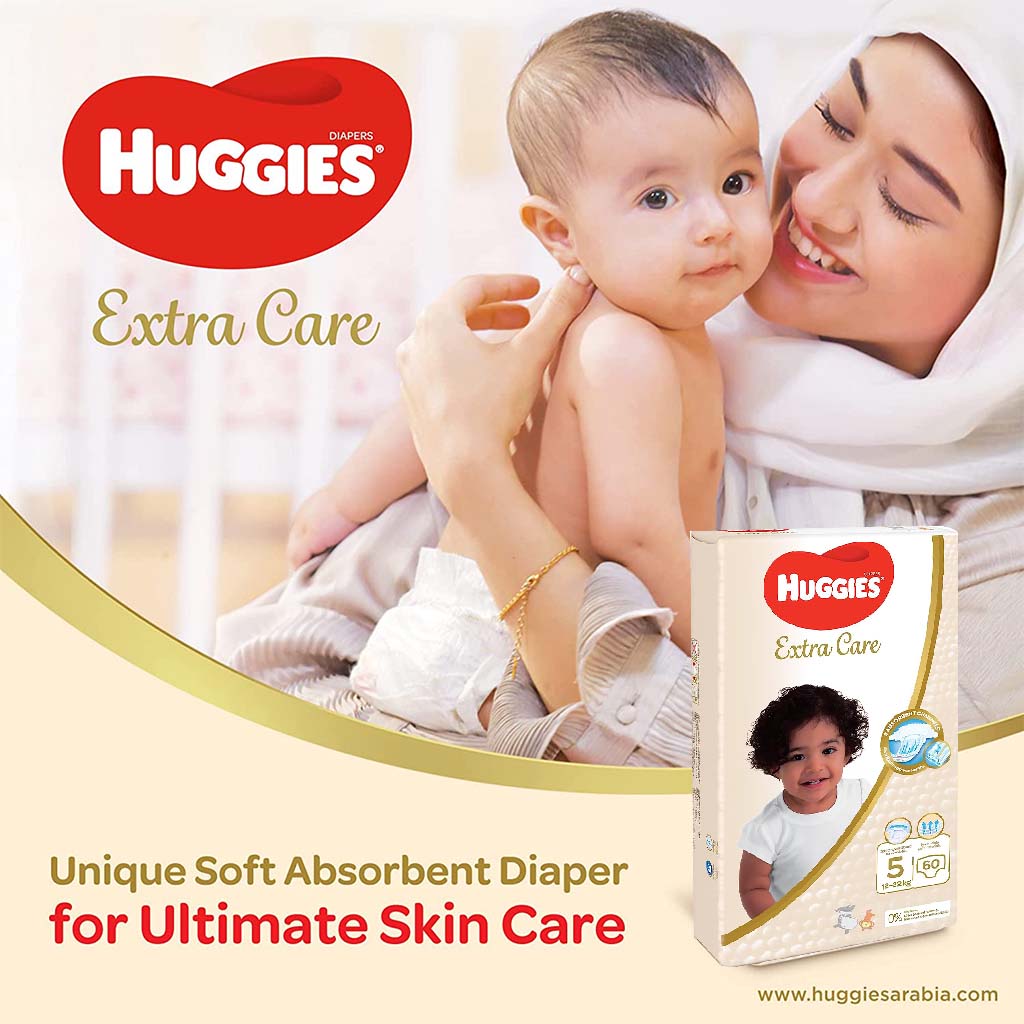 Huggies Extra Care Baby Diapers, Size 5, For 12-22Kg, Promo Jumbo Pack of 2 x 60's - Easy Pharmacy LLC