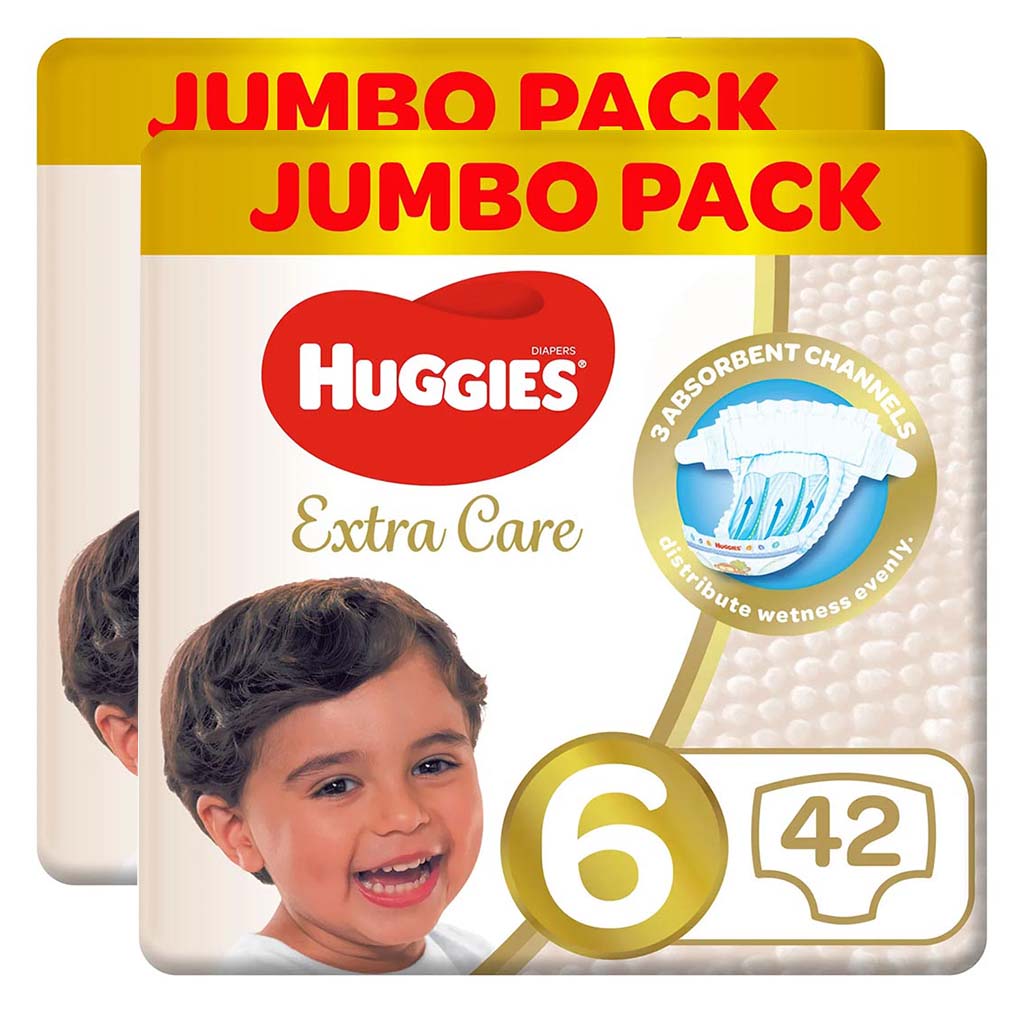 Huggies Extra Care Baby Diapers, Size 6, For 15+Kg, Promo Jumbo Pack of 2 x 42's - Easy Pharmacy LLC
