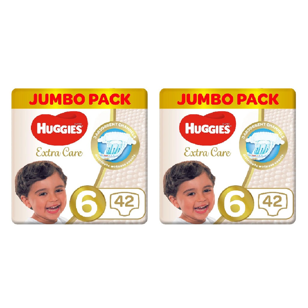 Huggies Extra Care Baby Diapers, Size 6, For 15+Kg, Promo Jumbo Pack of 2 x 42's - Easy Pharmacy LLC