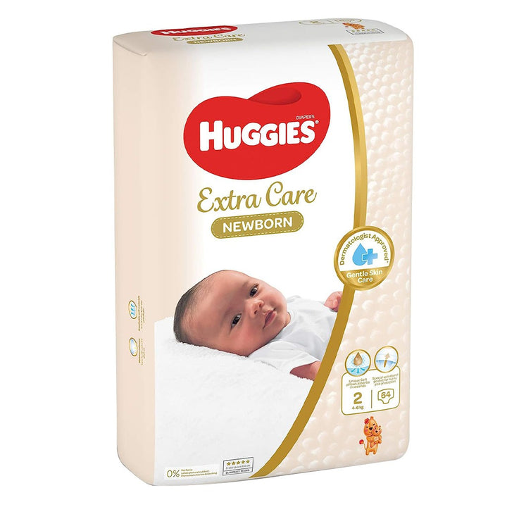 Huggies Extra Care Newborn Diapers, Size 2, 4-6Kg, Promo Jumbo Pack of 2 x 64's - Easy Pharmacy LLC