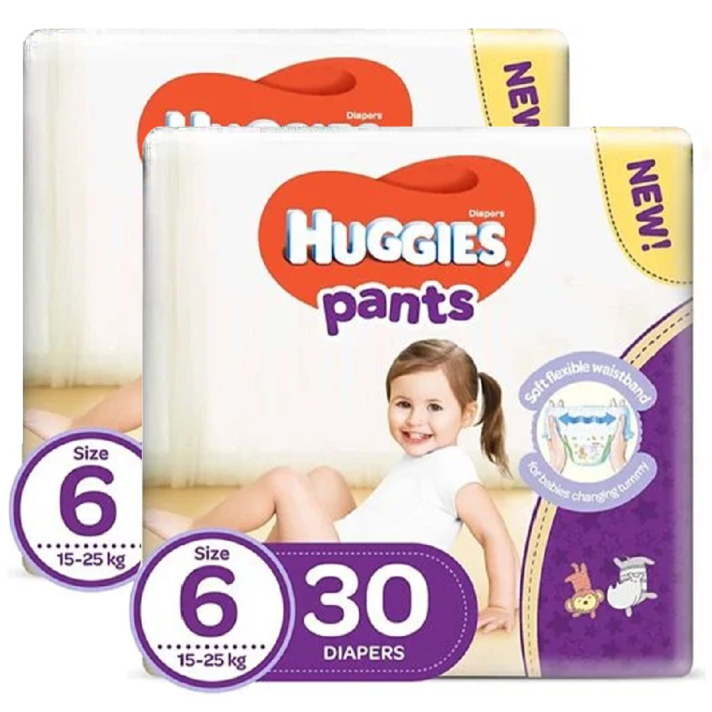 Huggies Active Baby Diaper Pants, Size 6, 15-25Kg, Promo Pack of 2 x 30's - Easy Pharmacy LLC