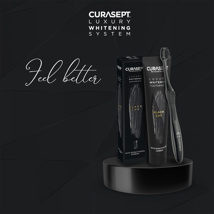 Curasept Black Luxury Whitening Toothpaste With Activated Carbon 75ml + Curasept Whitening Toothbrush, Pack of 2 pieces - Easy Pharmacy LLC