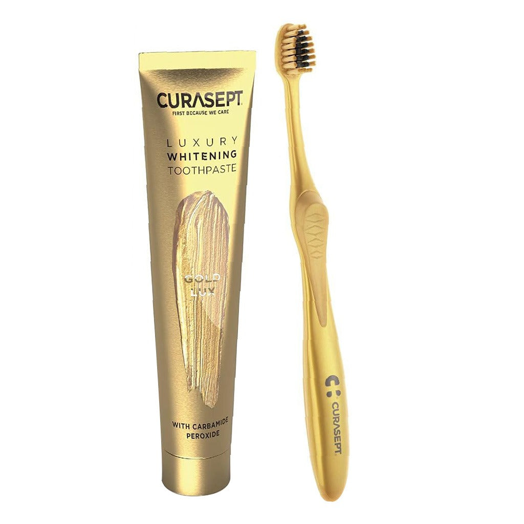 Curasept Gold Lux Luxury Whitening Toothpaste 75ml + Curasept Whitening Toothbrush, Pack of 2 pieces - Easy Pharmacy LLC