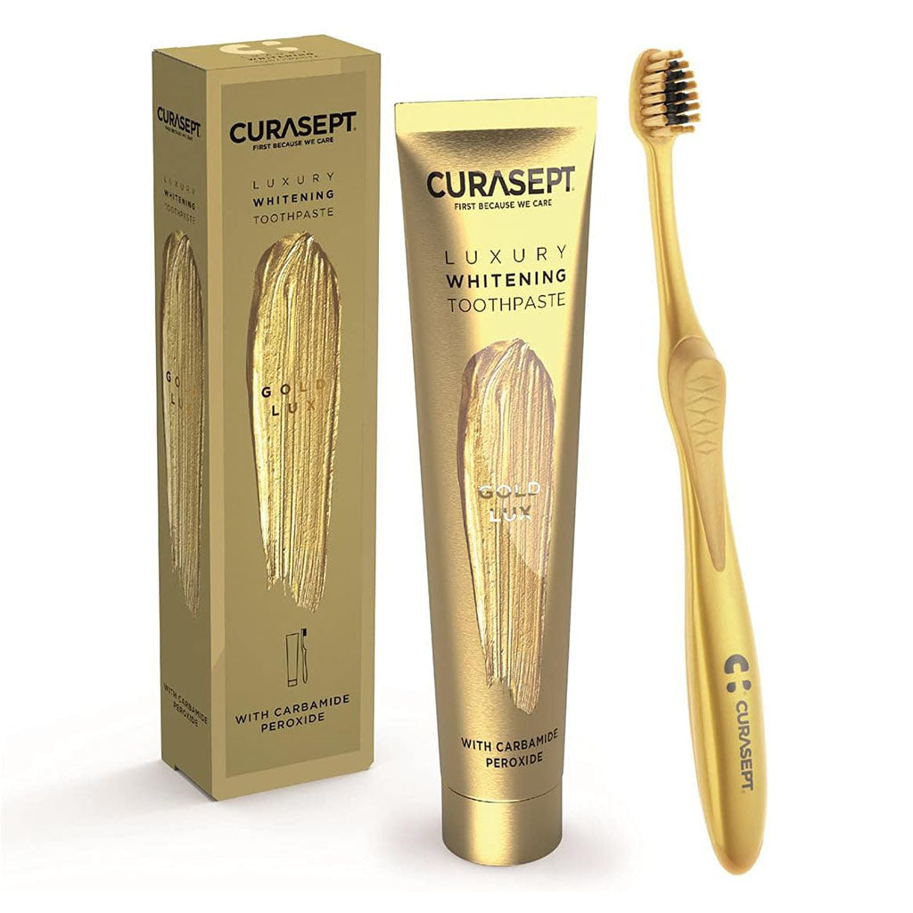 Curasept Gold Lux Luxury Whitening Toothpaste 75ml + Curasept Whitening Toothbrush, Pack of 2 pieces - Easy Pharmacy LLC