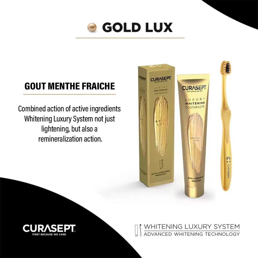 Curasept Gold Lux Luxury Whitening Toothpaste 75ml + Curasept Whitening Toothbrush, Pack of 2 pieces - Easy Pharmacy LLC