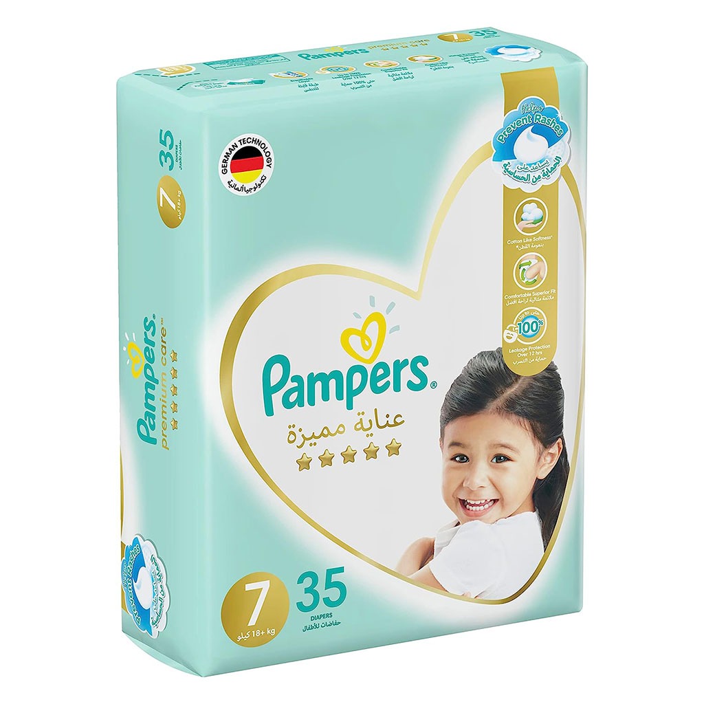 Pampers Premium Care Baby Diapers, Size 7, 18+Kg, Pack of 35's - Easy Pharmacy LLC