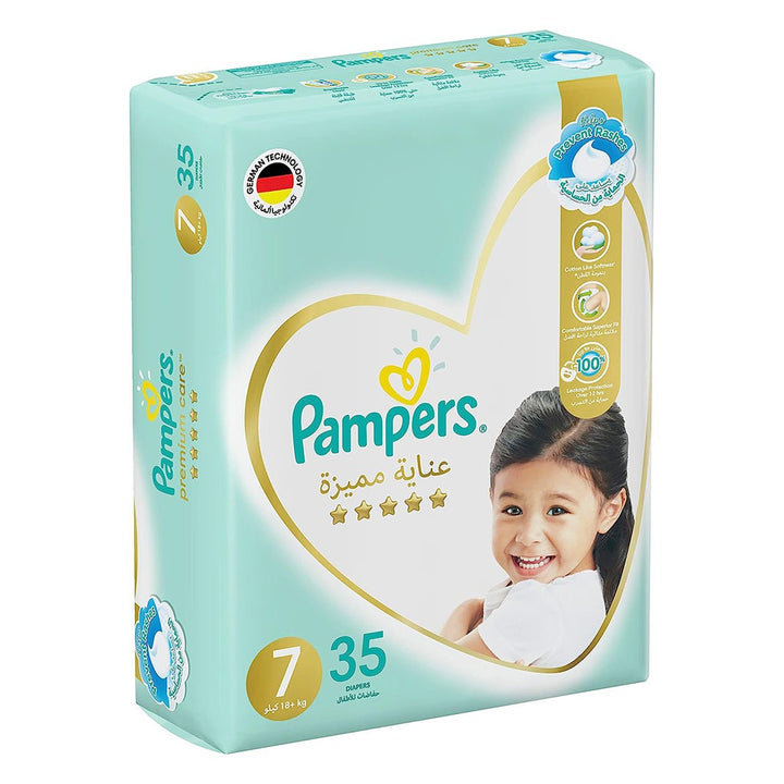 Pampers Premium Care Baby Diapers, Size 7, 18+Kg, Pack of 35's - Easy Pharmacy LLC