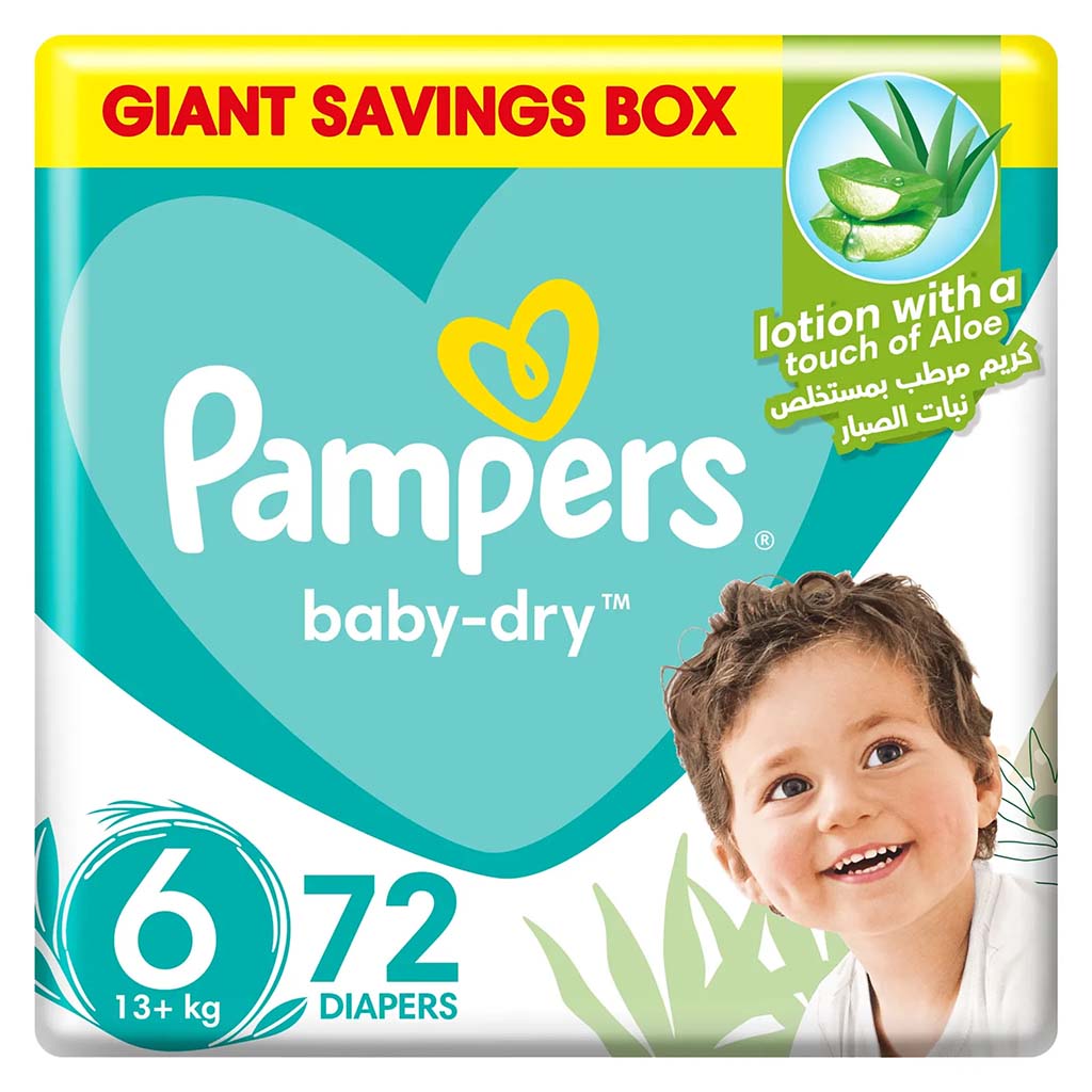 Pampers Baby-Dry Baby Diapers With Aloe Vera, Size 6, 13+Kg, Giant Saving Pack of 72's - Easy Pharmacy LLC