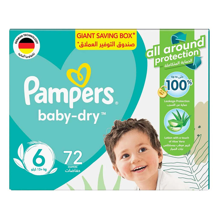 Pampers Baby-Dry Baby Diapers With Aloe Vera, Size 6, 13+Kg, Giant Saving Pack of 72's - Easy Pharmacy LLC