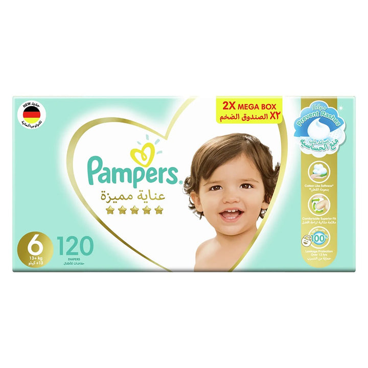 Pampers Premium Care Baby Diapers, Size 6, 13+Kg, Pack of 120's - Easy Pharmacy LLC