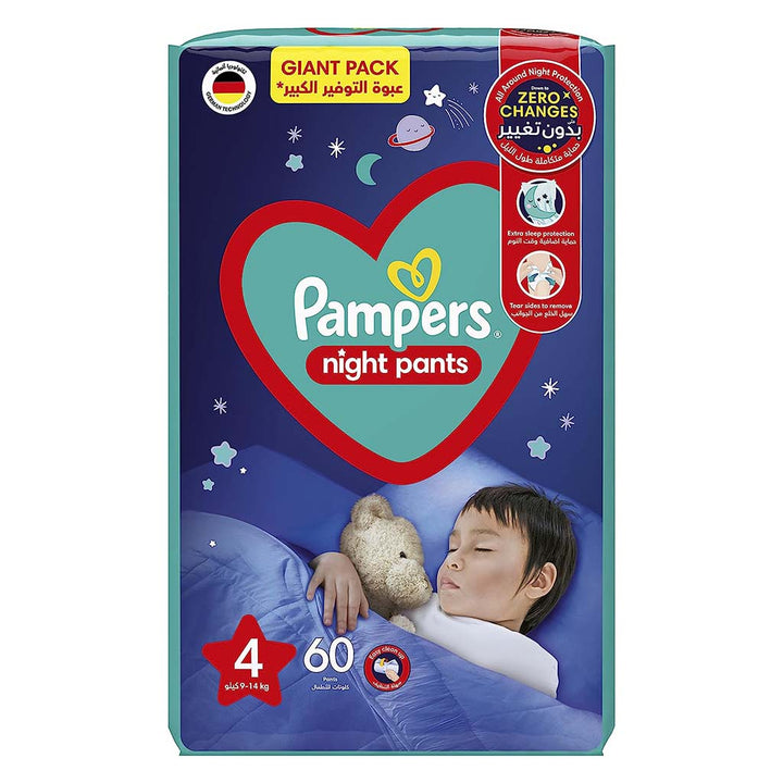 Pampers Night Baby Diaper Pants, Size 4, 9-14Kg, Giant Pack of 60's - Easy Pharmacy LLC