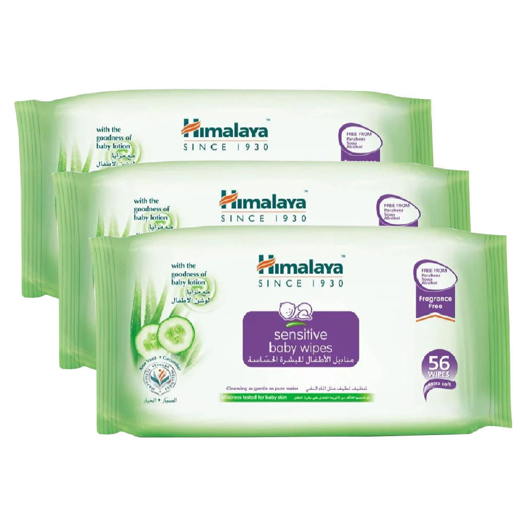 Himalaya Extra Soft Sensitive Baby Wipes With Aloe Vera And Cucumber, Pack of 56 x 3's - Easy Pharmacy LLC