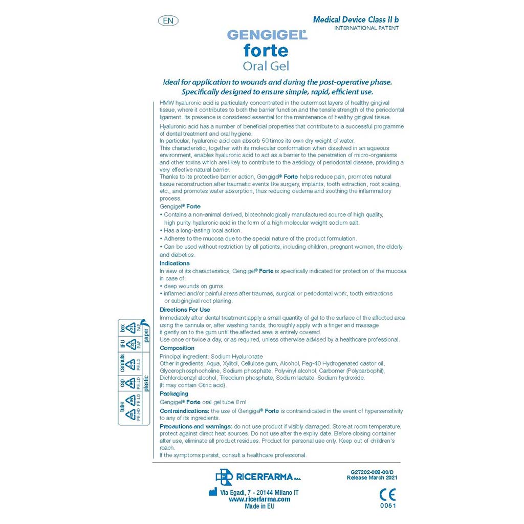 Gengigel Forte Hyaluronic Acid Oral Gel, Pain Relieving Oral Gel For Mouth Ulcers & Mouth Wounds 8ml - Easy Pharmacy LLC