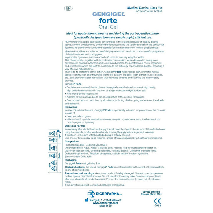 Gengigel Forte Hyaluronic Acid Oral Gel, Pain Relieving Oral Gel For Mouth Ulcers & Mouth Wounds 8ml - Easy Pharmacy LLC