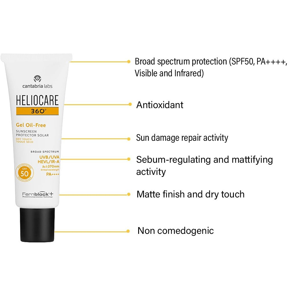Heliocare 360° Gel Oil-Free Broad Spectrum Sunscreen Dry Touch With SPF 50 & PA++++ 50ml - Easy Pharmacy LLC