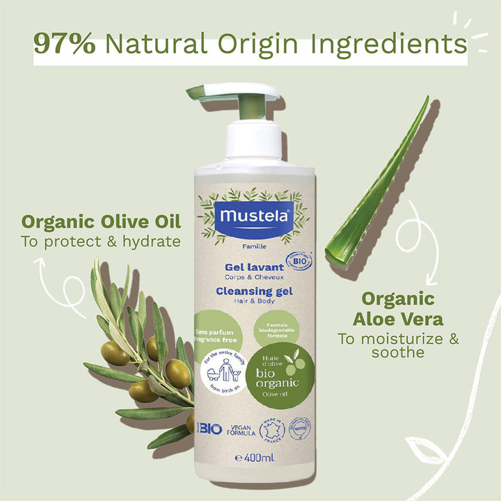 Mustela Bio Organic Fragrance-Free Baby Cleansing Gel For Hair & Body 400ml - Easy Pharmacy LLC