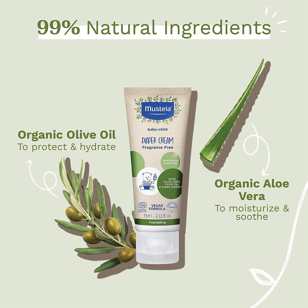 Mustela Bio Organic Moisturizing & Soothing Fragrance-Free Baby Diaper Cream 75ml - Easy Pharmacy LLC