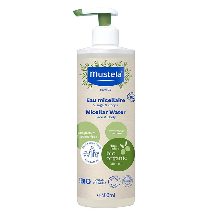 Mustela Bio Organic No-Rinse Fragrance-Free Baby Micellar Cleansing Water For Face And Body 400ml - Easy Pharmacy LLC
