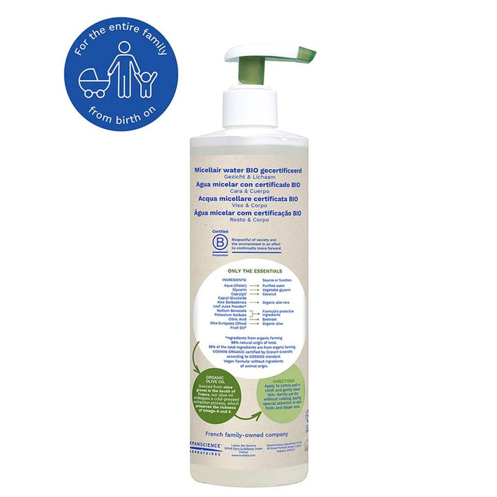 Mustela Bio Organic No-Rinse Fragrance-Free Baby Micellar Cleansing Water For Face And Body 400ml - Easy Pharmacy LLC
