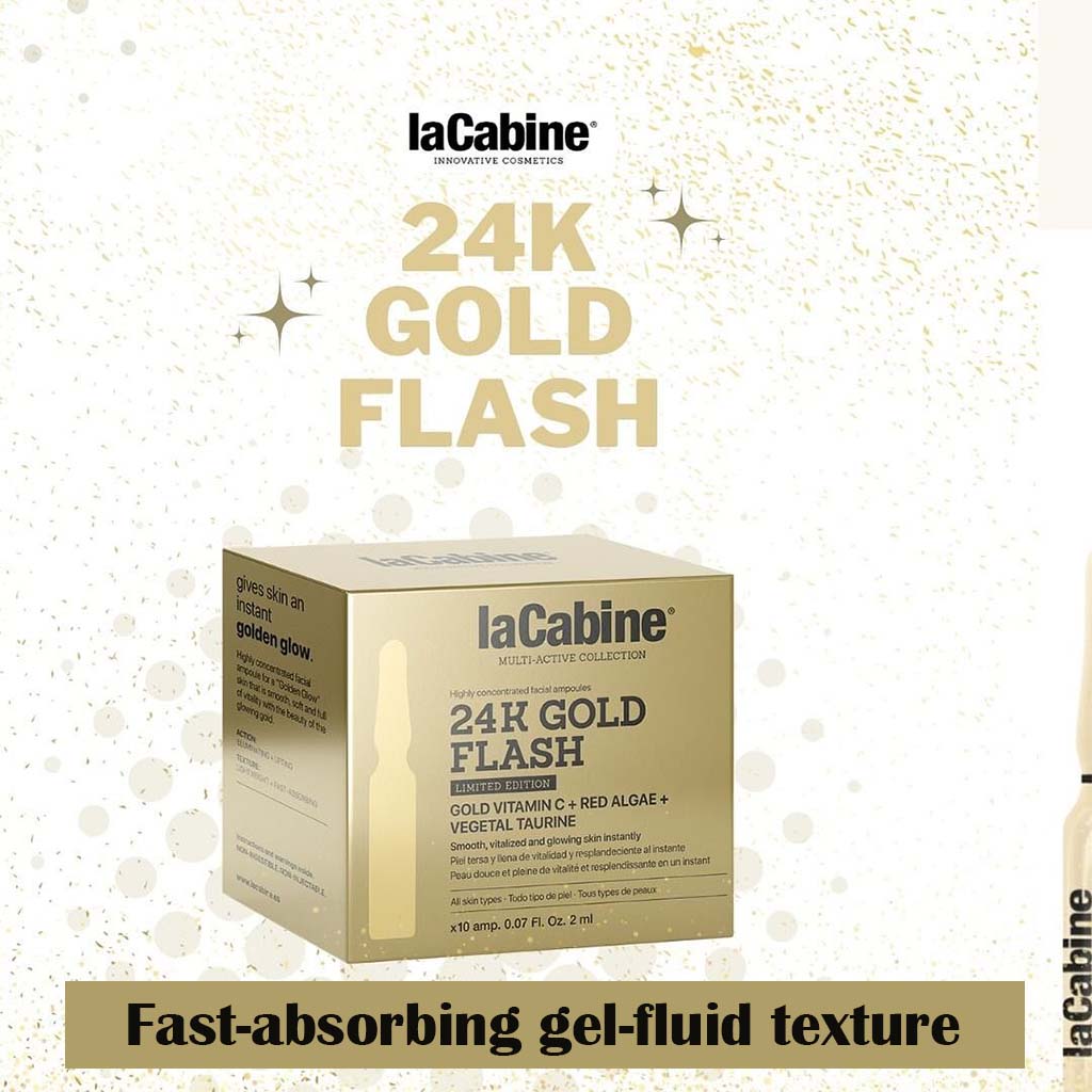 LaCabine 24K Gold Flash 2ml Golden Facial Serum Ampoules For Instant Glowing Skin, Limited Edition, Pack of 10's - Easy Pharmacy LLC