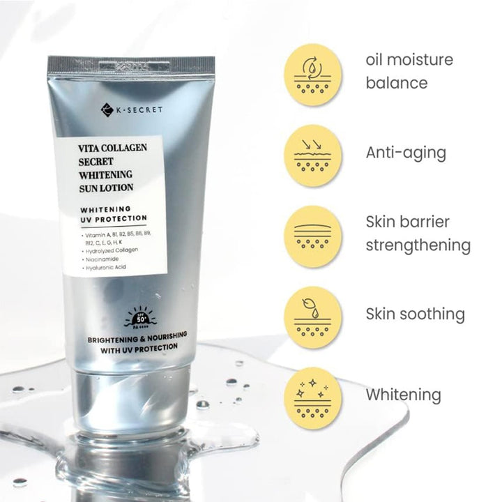 K-Secret Vita Collagen Secret Whitening UV Protection Sun Lotion With SPF 50+ & PA++++ 50ml - Easy Pharmacy LLC