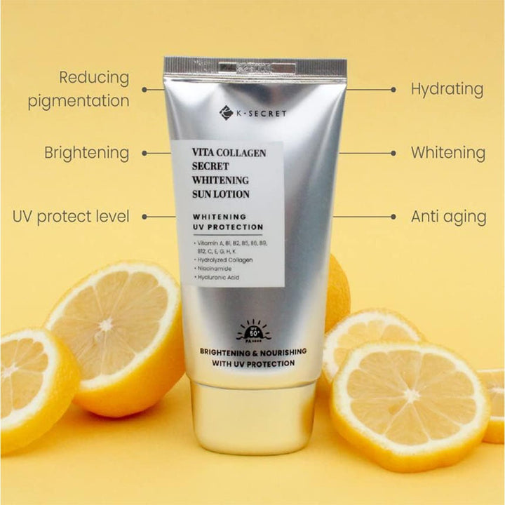 K-Secret Vita Collagen Secret Whitening UV Protection Sun Lotion With SPF 50+ & PA++++ 50ml - Easy Pharmacy LLC