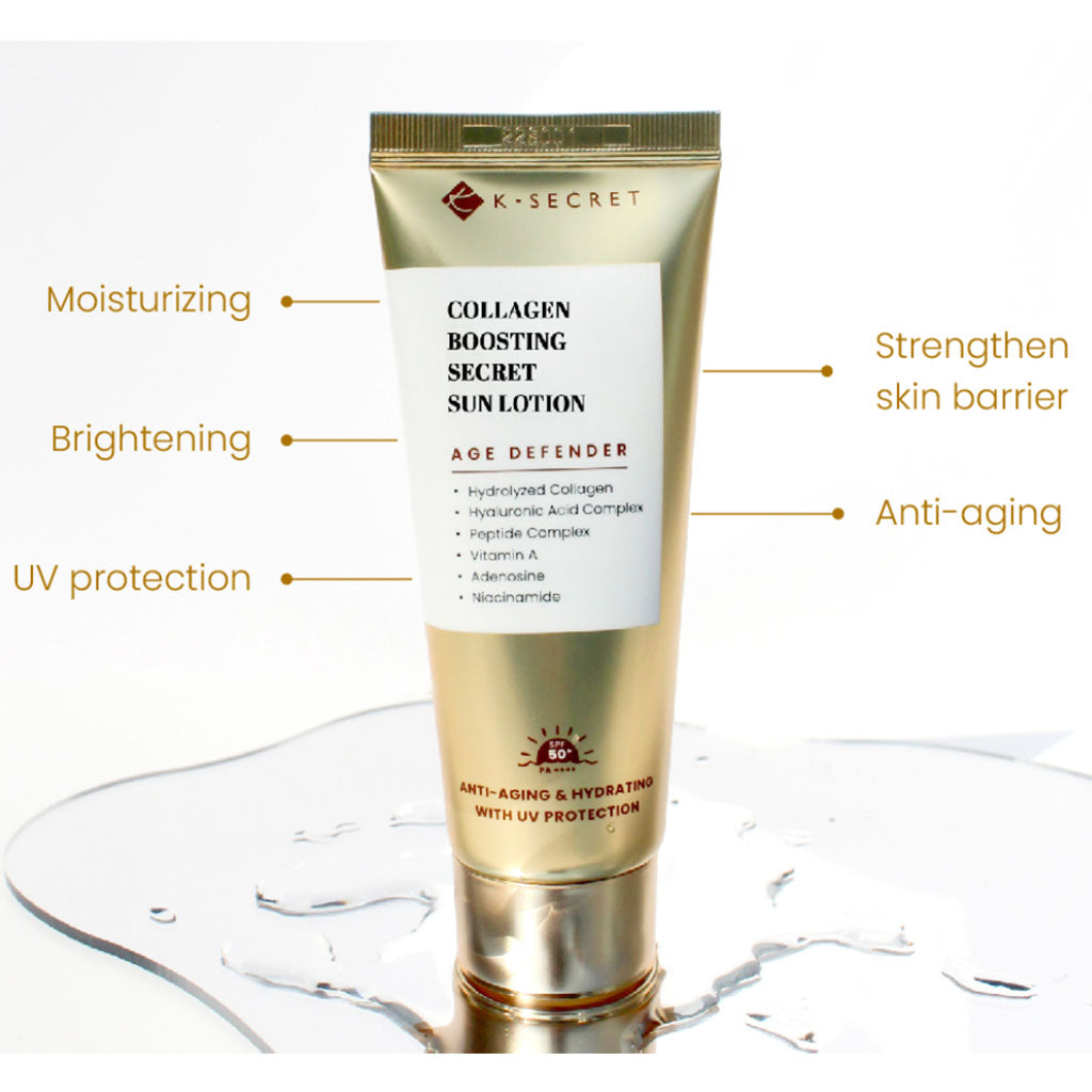 K-Secret Collagen Boosting Secret Age Defender Sun Lotion With SPF 50+ & PA++++ 60ml - Easy Pharmacy LLC