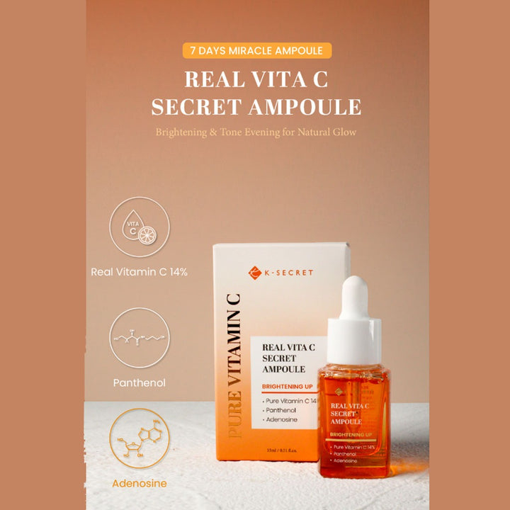 K-Secret Real Vita C Secret Brightening Up & Tone Evening Ampoule 15ml - Easy Pharmacy LLC