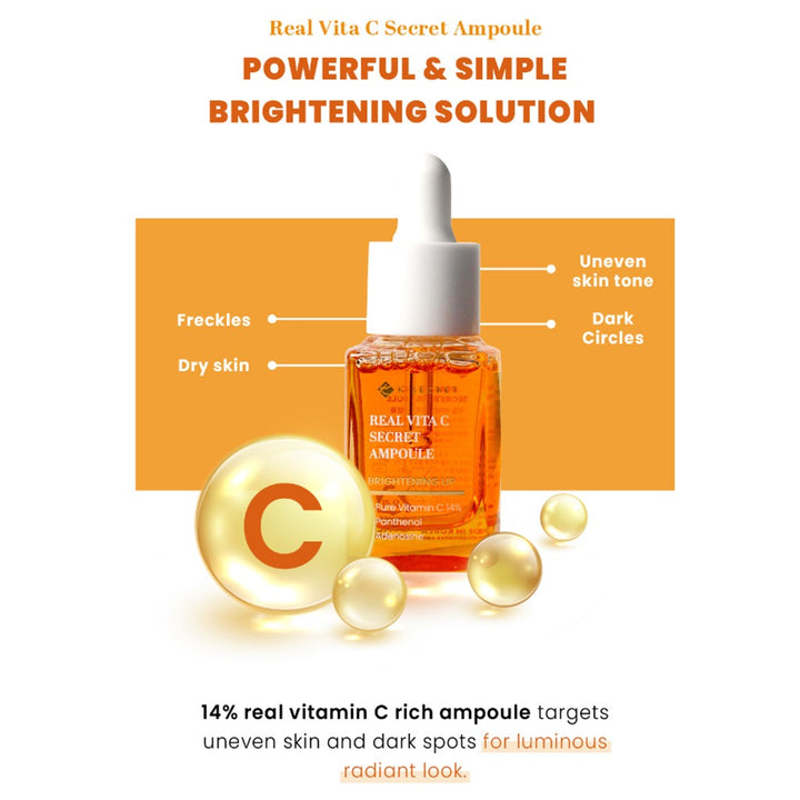 K-Secret Real Vita C Secret Brightening Up & Tone Evening Ampoule 15ml - Easy Pharmacy LLC