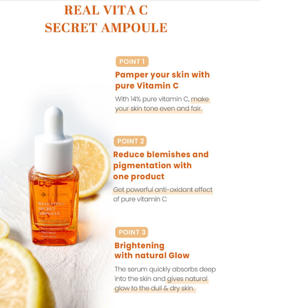K-Secret Real Vita C Secret Brightening Up & Tone Evening Ampoule 15ml - Easy Pharmacy LLC