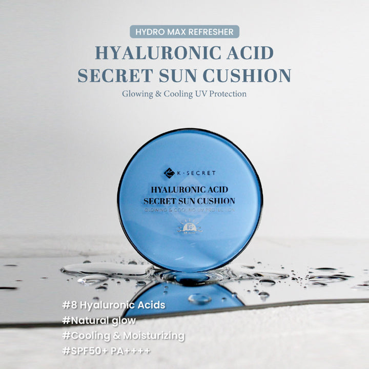 K-Secret Hyaluronic Acid Secret Glowing & Cooling UV Protection Sun Cushion With SPF 50+ & PA++++ 15g - Easy Pharmacy LLC