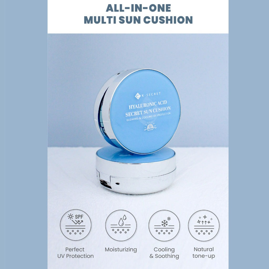 K-Secret Hyaluronic Acid Secret Glowing & Cooling UV Protection Sun Cushion With SPF 50+ & PA++++ 15g - Easy Pharmacy LLC