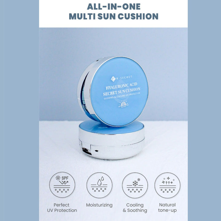 K-Secret Hyaluronic Acid Secret Glowing & Cooling UV Protection Sun Cushion With SPF 50+ & PA++++ 15g - Easy Pharmacy LLC