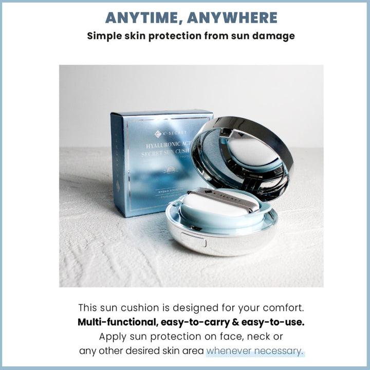 K-Secret Hyaluronic Acid Secret Glowing & Cooling UV Protection Sun Cushion With SPF 50+ & PA++++ 15g - Easy Pharmacy LLC
