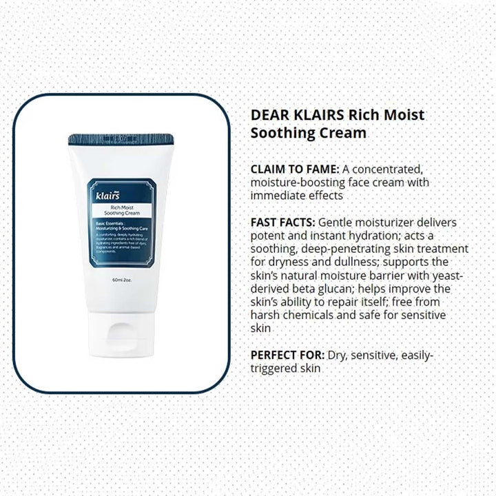 Dear Klairs Rich Moist Moisturizing & Soothing Facial Cream 60ml - Easy Pharmacy LLC