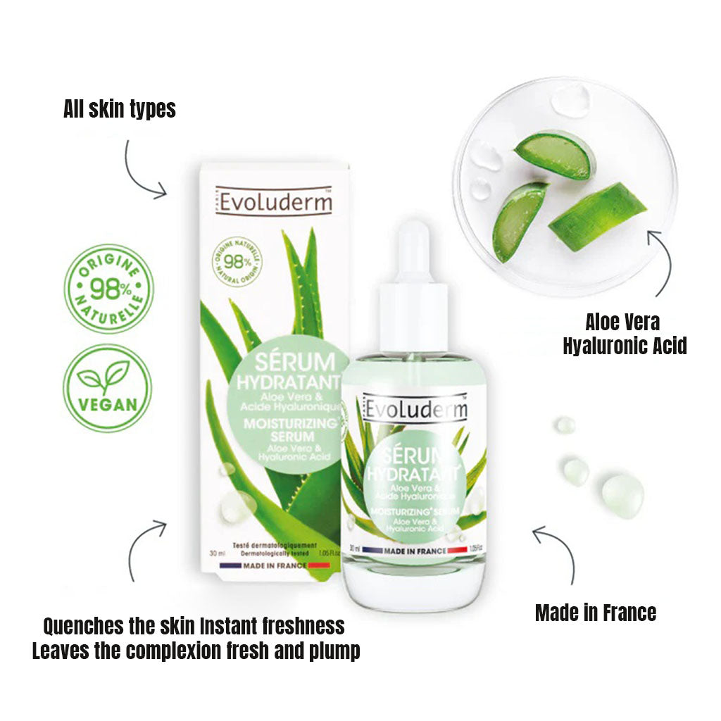 Evoluderm Moisturizing Face Serum With Aloe Vera & Hyaluronic Acid For Skin Hydration 30ml - Easy Pharmacy LLC