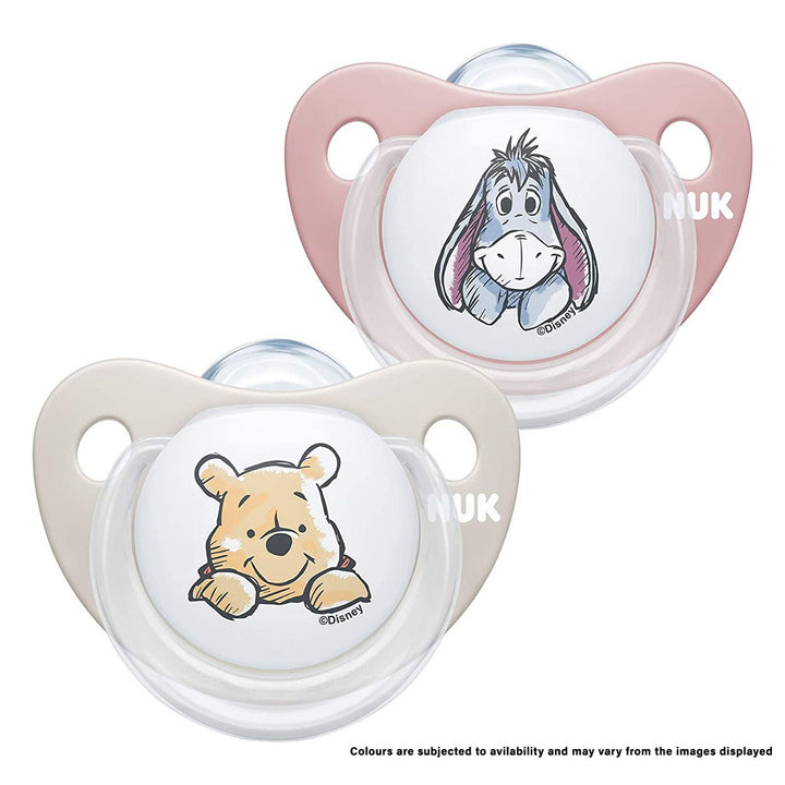 NUK Disney Winnie The Pooh Trendline Silicone Soother For 0-6 Months Baby, Assorted Pack of 2's - Easy Pharmacy LLC