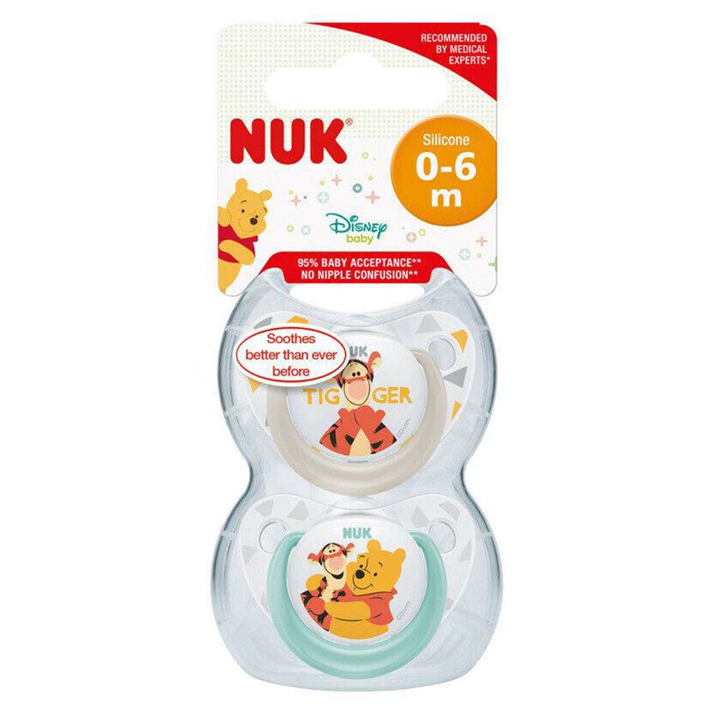 NUK Disney Winnie The Pooh Trendline Silicone Soother For 0-6 Months Baby, Assorted Pack of 2's - Easy Pharmacy LLC
