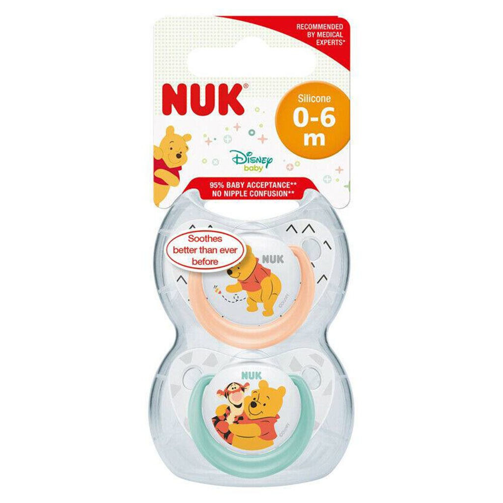 NUK Disney Winnie The Pooh Trendline Silicone Soother For 0-6 Months Baby, Assorted Pack of 2's - Easy Pharmacy LLC