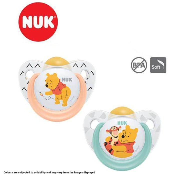 NUK Disney Winnie The Pooh Trendline Silicone Soother For 6-18 Months Baby, Pack of 2's, Assorted colures - Easy Pharmacy LLC