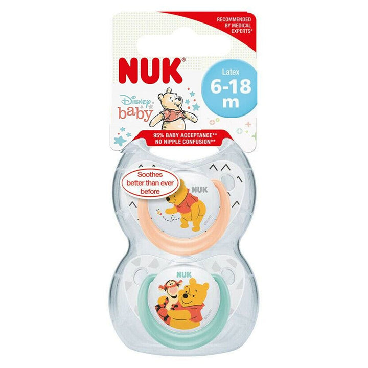 NUK Disney Winnie The Pooh Trendline Silicone Soother For 6-18 Months Baby, Pack of 2's, Assorted colures - Easy Pharmacy LLC