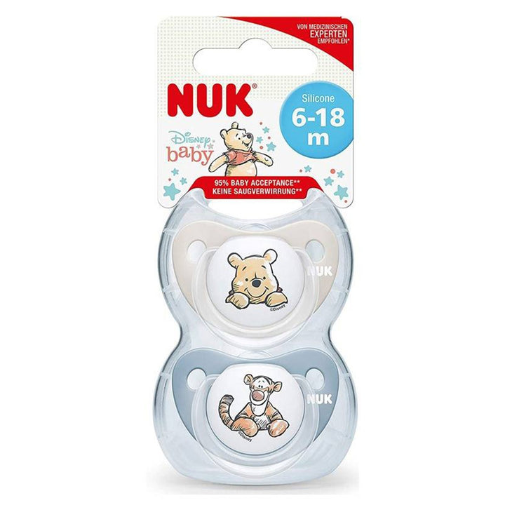 NUK Disney Winnie The Pooh Trendline Silicone Soother For 6-18 Months Baby, Pack of 2's, Assorted colures - Easy Pharmacy LLC