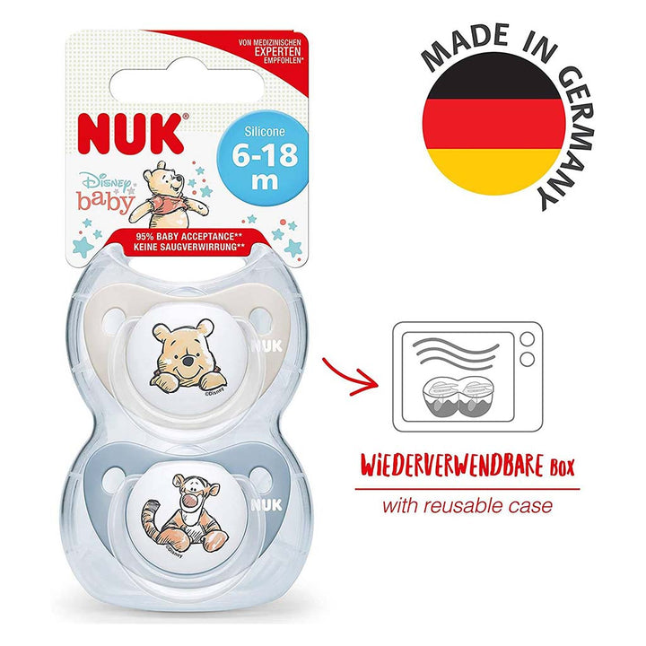 NUK Disney Winnie The Pooh Trendline Silicone Soother For 6-18 Months Baby, Pack of 2's, Assorted colures - Easy Pharmacy LLC