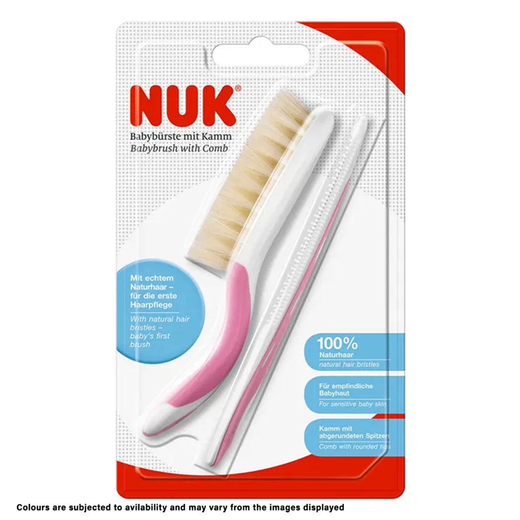 Nuk Baby Hairbrush With Comb For Sensitive Baby Skin, Assorted Pack of 2 Pieces - Easy Pharmacy LLC
